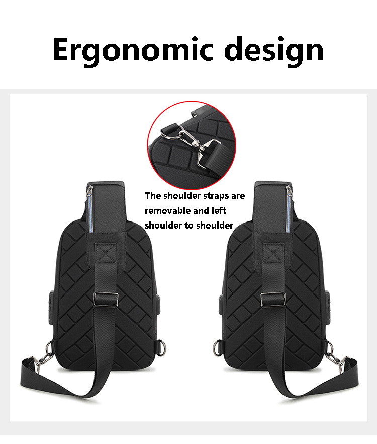 SUUTOOP Men Multifunction PVC Anti-theft Shoulder Bag USB Crossbody Bag Travel Sling Bag Pack Messenger Pack Chest Bag for Male