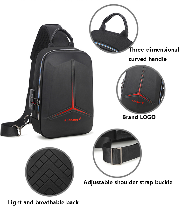 SUUTOOP Men Multifunction PVC Anti-theft Shoulder Bag USB Crossbody Bag Travel Sling Bag Pack Messenger Pack Chest Bag for Male