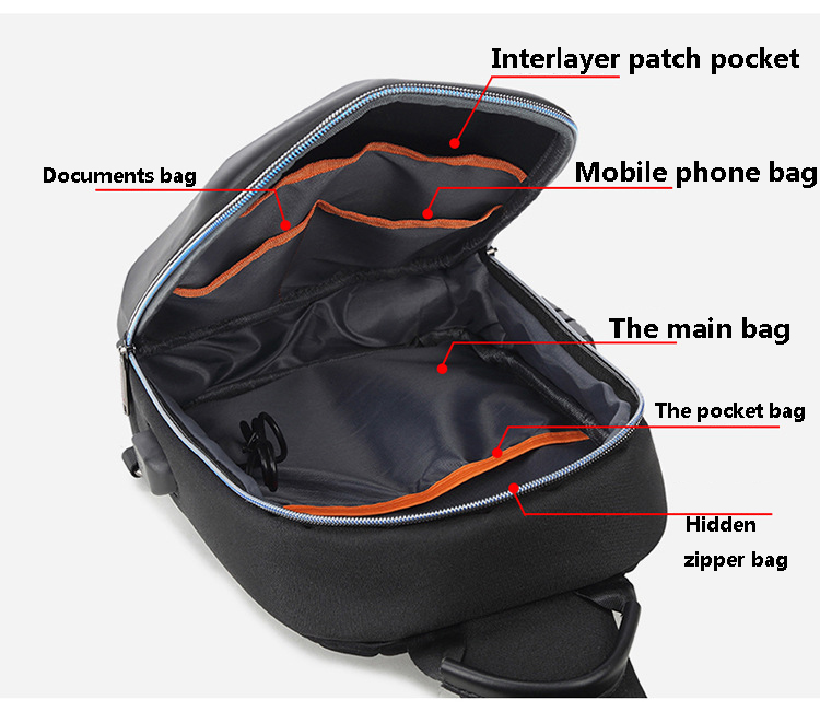 SUUTOOP Men Multifunction PVC Anti-theft Shoulder Bag USB Crossbody Bag Travel Sling Bag Pack Messenger Pack Chest Bag for Male