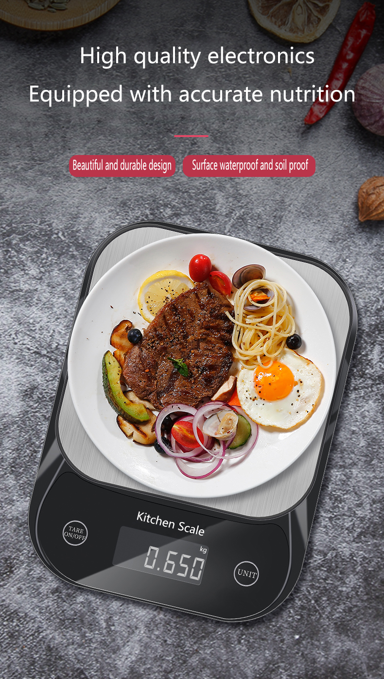 10kg kitchen scale digital scale electronic scale 5kg/0.1g food baking weighing scale stainless steel commercial platform scale