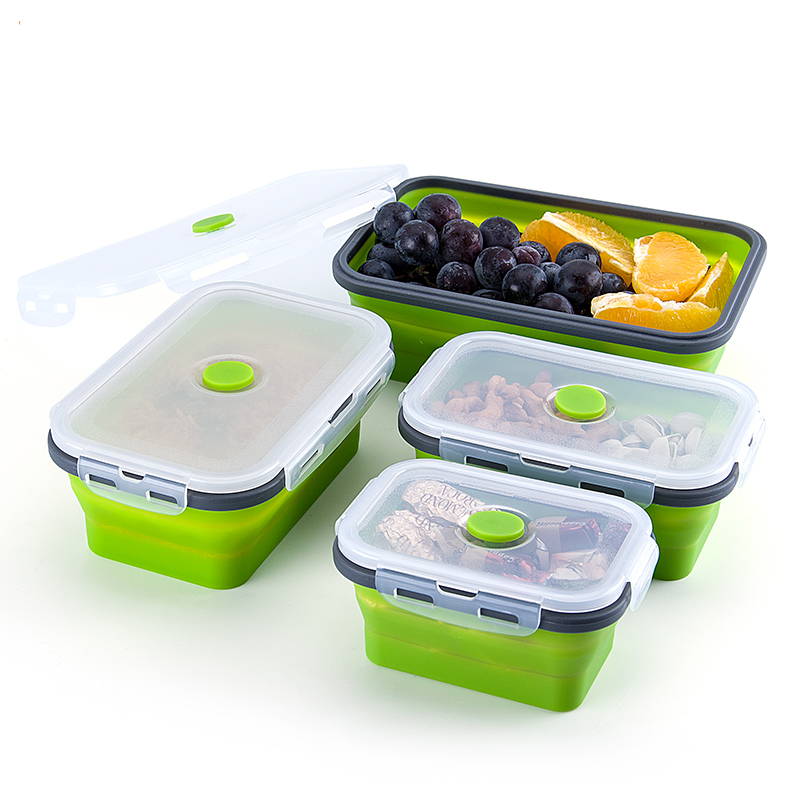 4Sizes Silicone Collapsible Lunch Box Food Storage Container Colorful Microwavable Portable Picnic Camping Rectangle Outdoor Box