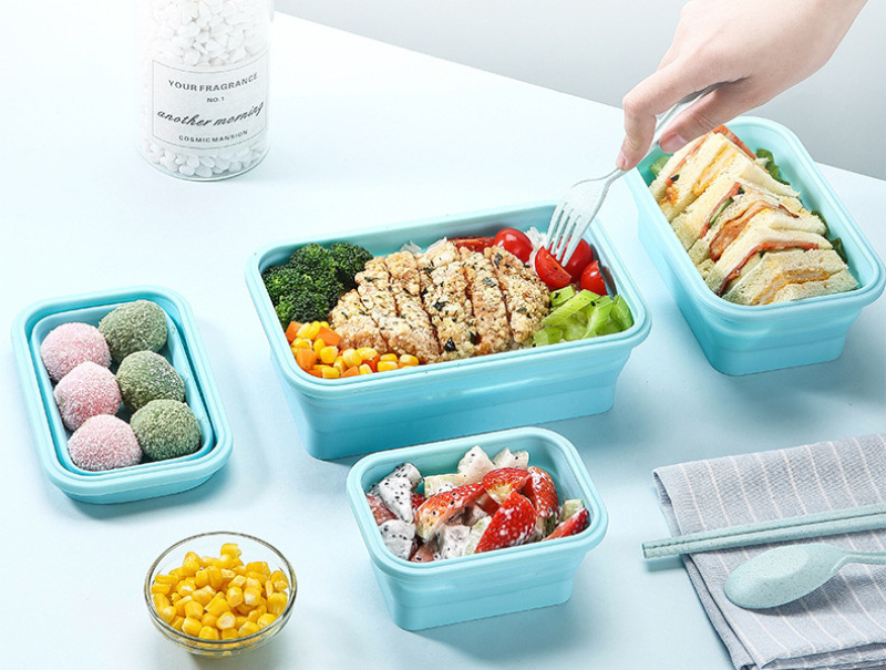 4Sizes Silicone Collapsible Lunch Box Food Storage Container Colorful Microwavable Portable Picnic Camping Rectangle Outdoor Box