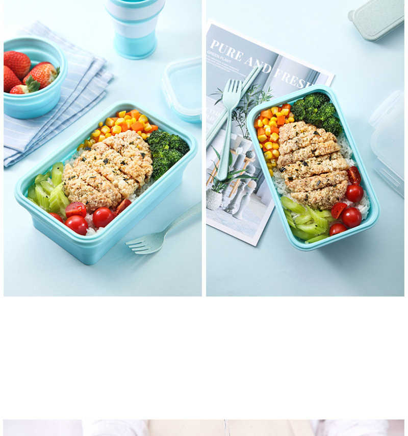 4Sizes Silicone Collapsible Lunch Box Food Storage Container Colorful Microwavable Portable Picnic Camping Rectangle Outdoor Box