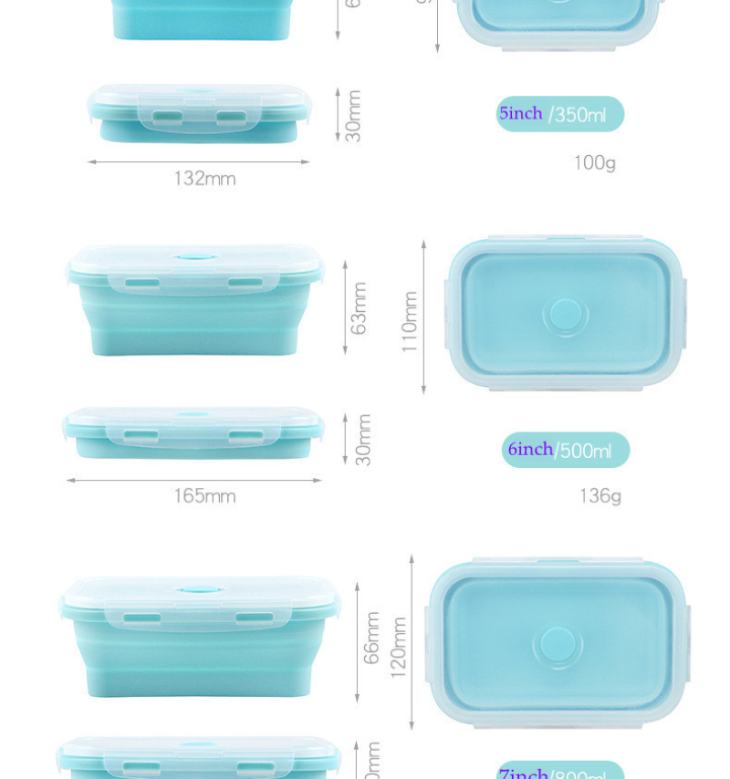 4Sizes Silicone Collapsible Lunch Box Food Storage Container Colorful Microwavable Portable Picnic Camping Rectangle Outdoor Box