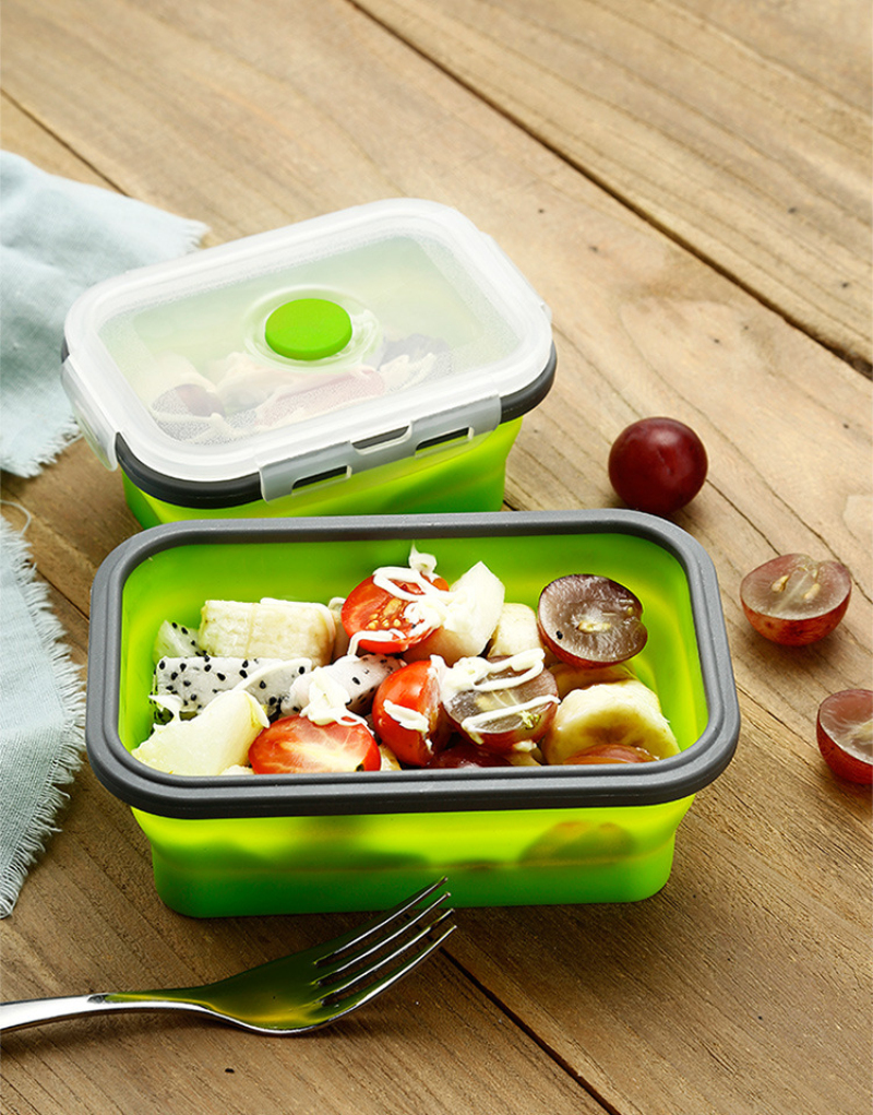 4Sizes Silicone Collapsible Lunch Box Food Storage Container Colorful Microwavable Portable Picnic Camping Rectangle Outdoor Box