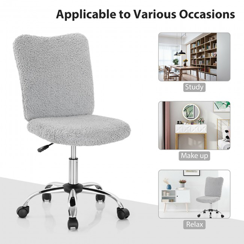 Armless Faux Fur Leisure Office Chair with Adjustable Swivel Chair Bedroom Office Furniture