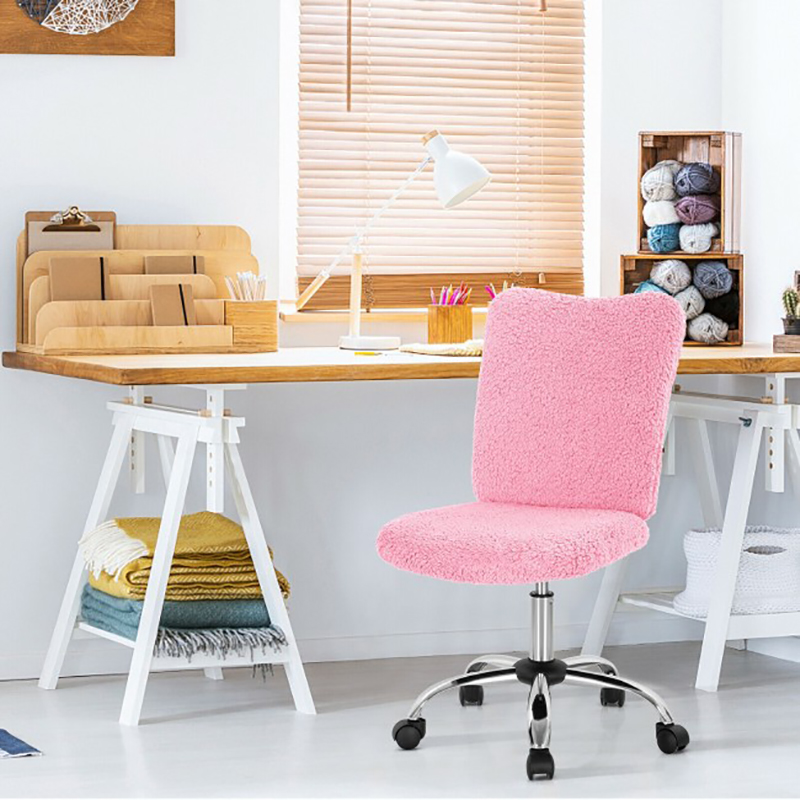 Armless Faux Fur Leisure Office Chair with Adjustable Swivel Chair Bedroom Office Furniture