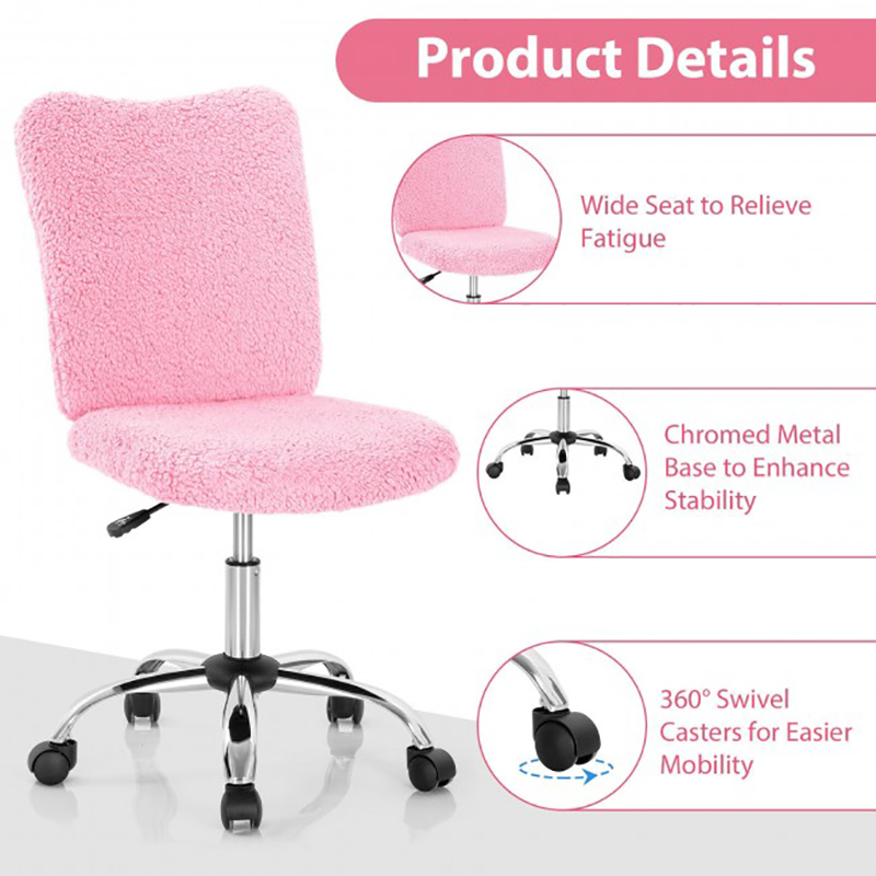 Armless Faux Fur Leisure Office Chair with Adjustable Swivel Chair Bedroom Office Furniture