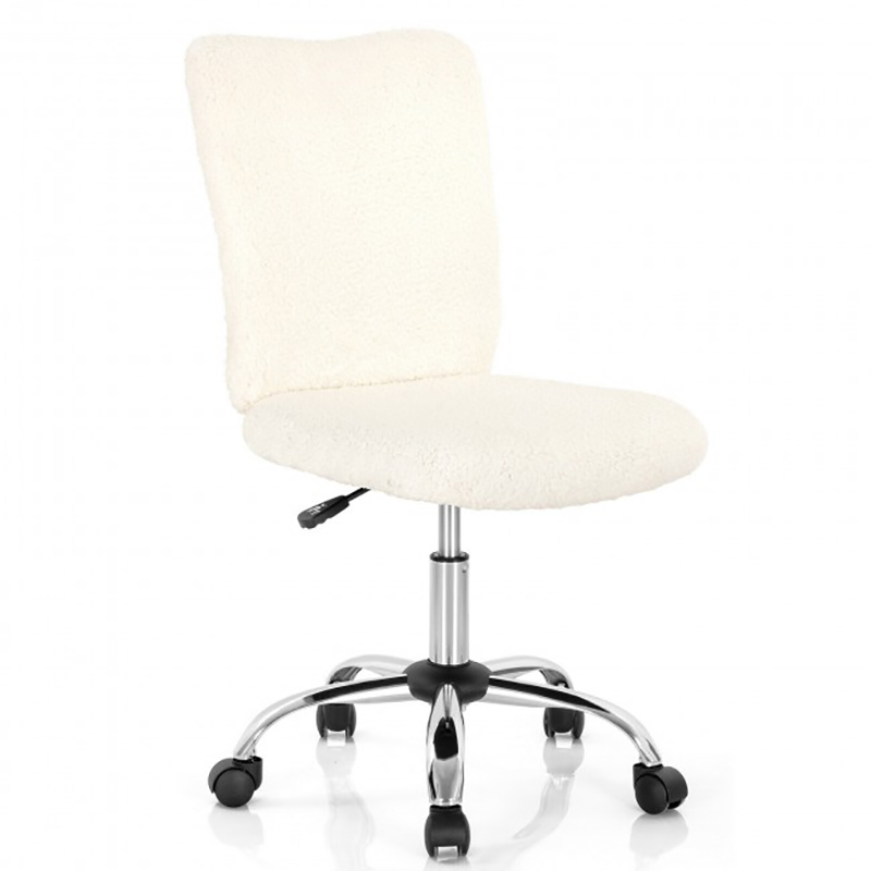 Armless Faux Fur Leisure Office Chair with Adjustable Swivel Chair Bedroom Office Furniture