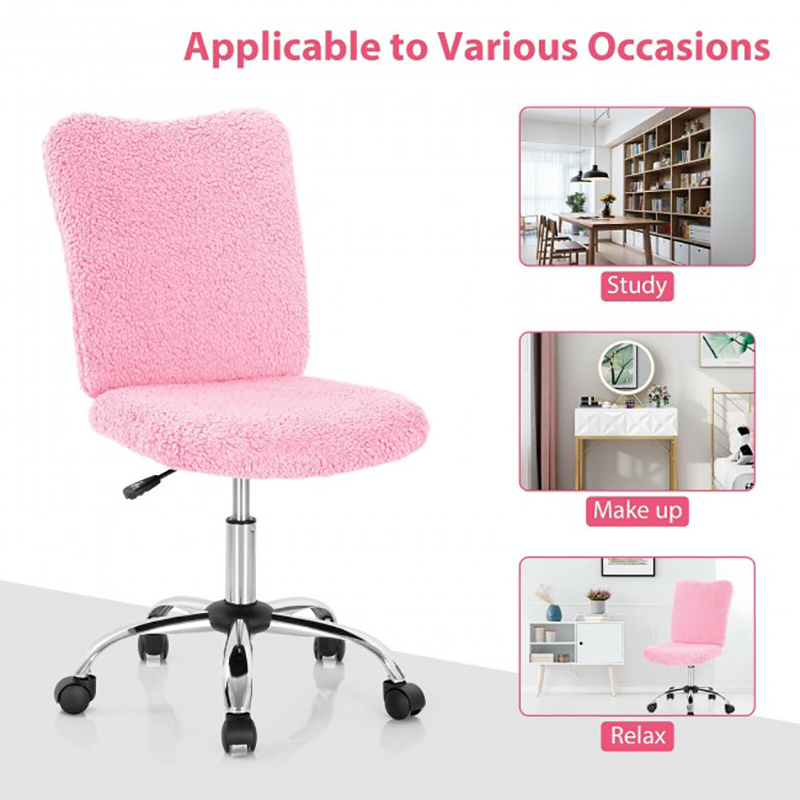 Armless Faux Fur Leisure Office Chair with Adjustable Swivel Chair Bedroom Office Furniture