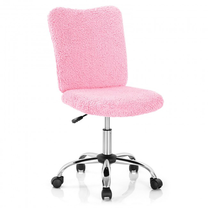 Armless Faux Fur Leisure Office Chair with Adjustable Swivel Chair Bedroom Office Furniture