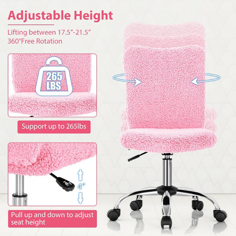 Armless Faux Fur Leisure Office Chair with Adjustable Swivel Chair Bedroom Office Furniture