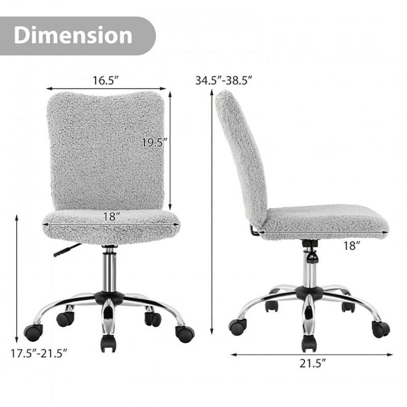 Armless Faux Fur Leisure Office Chair with Adjustable Swivel Chair Bedroom Office Furniture