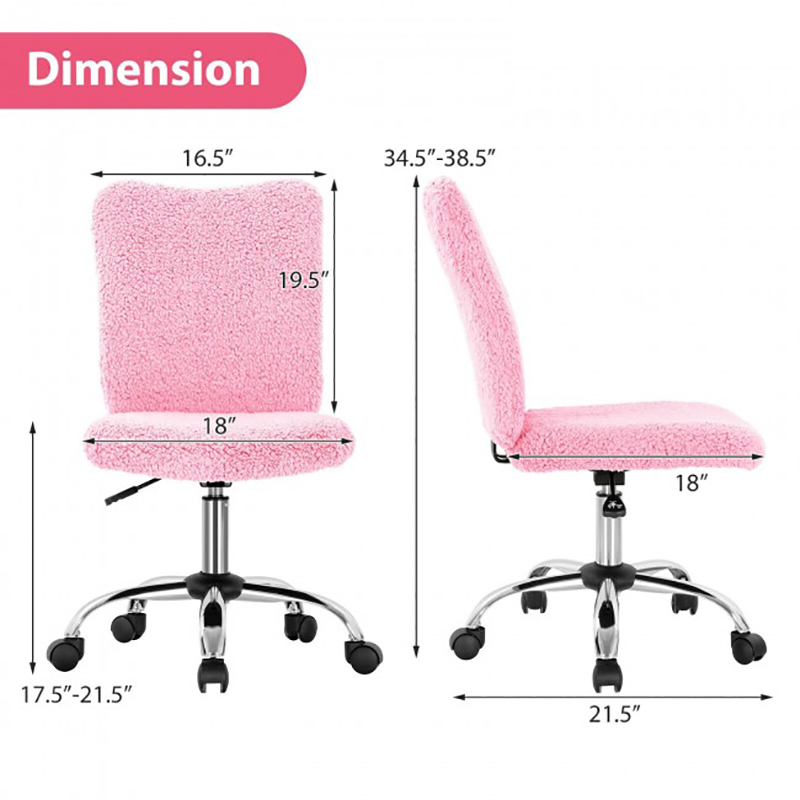 Armless Faux Fur Leisure Office Chair with Adjustable Swivel Chair Bedroom Office Furniture