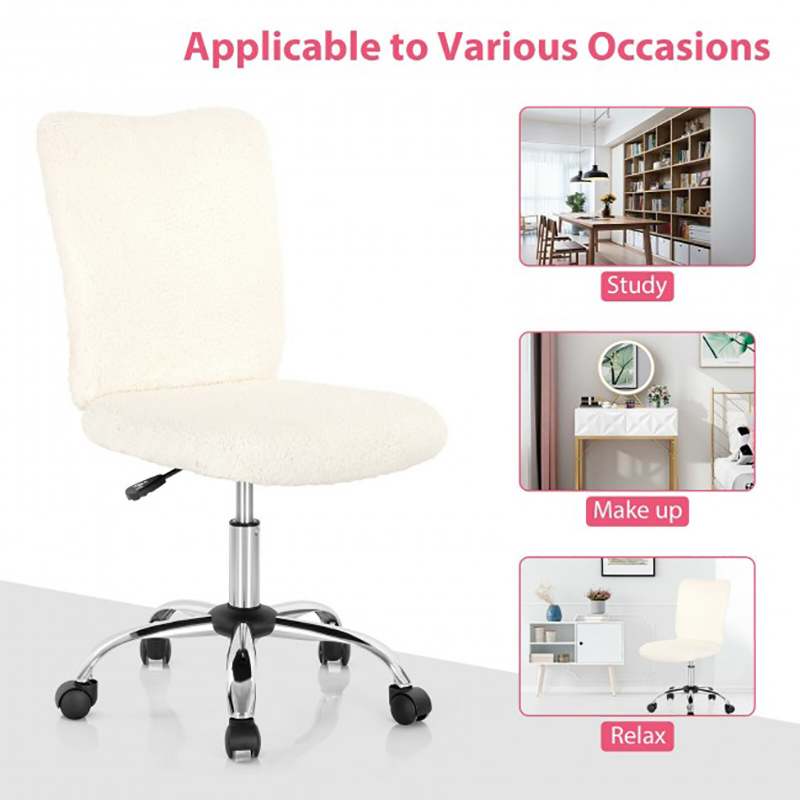 Armless Faux Fur Leisure Office Chair with Adjustable Swivel Chair Bedroom Office Furniture