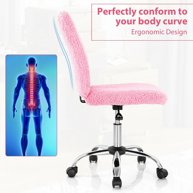 Armless Faux Fur Leisure Office Chair with Adjustable Swivel Chair Bedroom Office Furniture