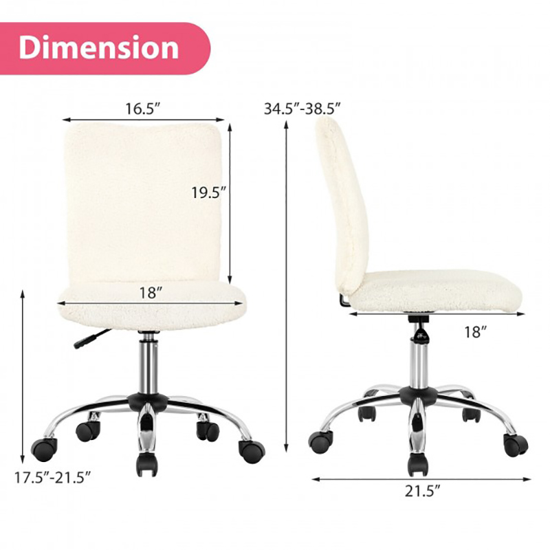 Armless Faux Fur Leisure Office Chair with Adjustable Swivel Chair Bedroom Office Furniture