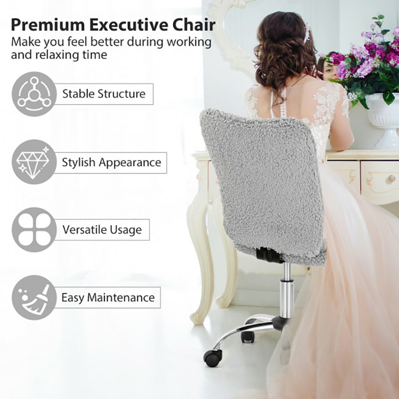 Armless Faux Fur Leisure Office Chair with Adjustable Swivel Chair Bedroom Office Furniture