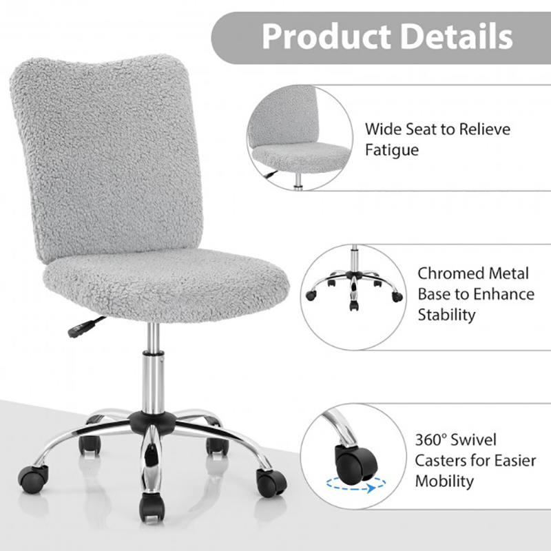 Armless Faux Fur Leisure Office Chair with Adjustable Swivel Chair Bedroom Office Furniture