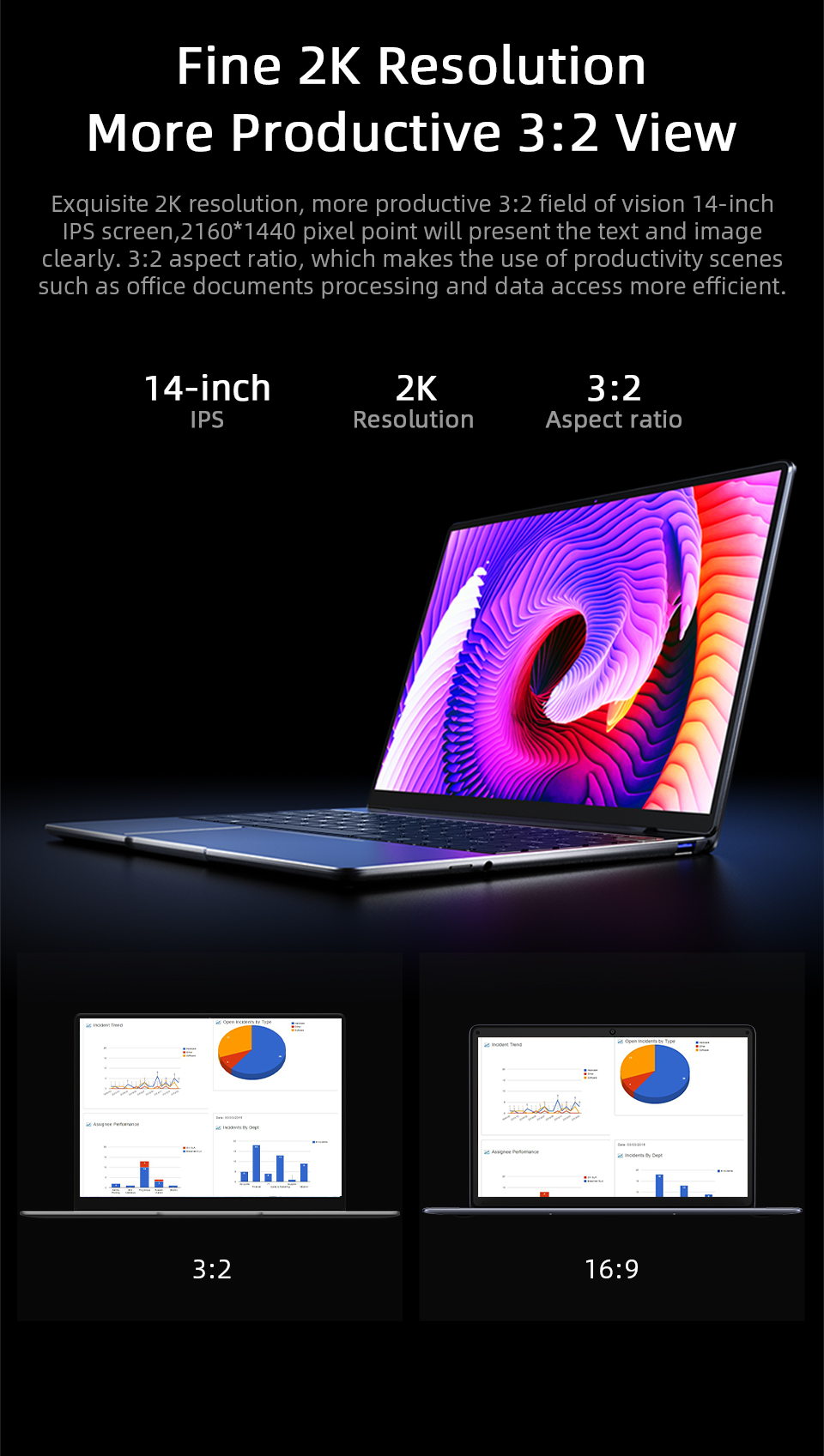 CHUWI GemiBook Pro 14" (2160x1440) 3:2 Aspect Ratio Intel Quad Core UHD Graphics 600 GPU 8GB RAM 256GB SSD Windows 10 Laptop