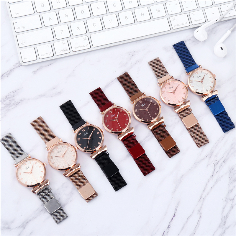 Luxury Women Watches 6pcs Set Elegant Female Wristwatches Magnetic Mesh Band Rose Woman Watch Bracelet montre femme reloj mujer