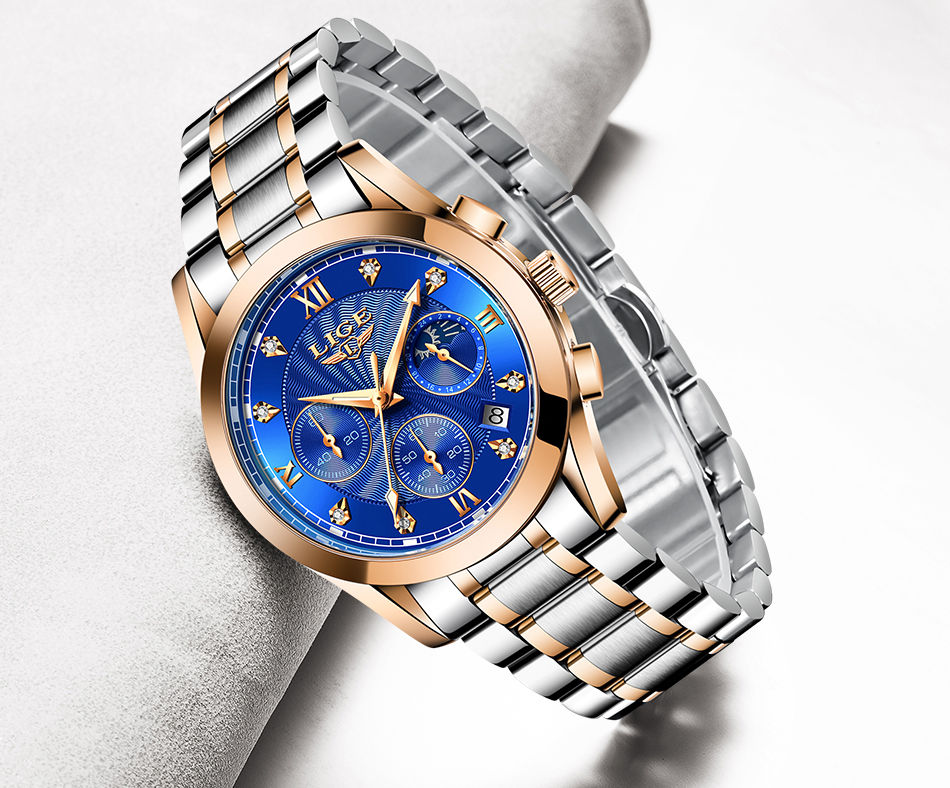 LIGE 2021 New Gold Watch Women Watches Ladies Creative Steel Women's Bracelet Watches Female Waterproof Clock Relogio Feminino