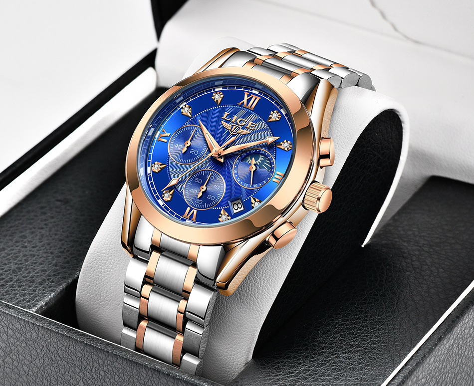 LIGE 2021 New Gold Watch Women Watches Ladies Creative Steel Women's Bracelet Watches Female Waterproof Clock Relogio Feminino