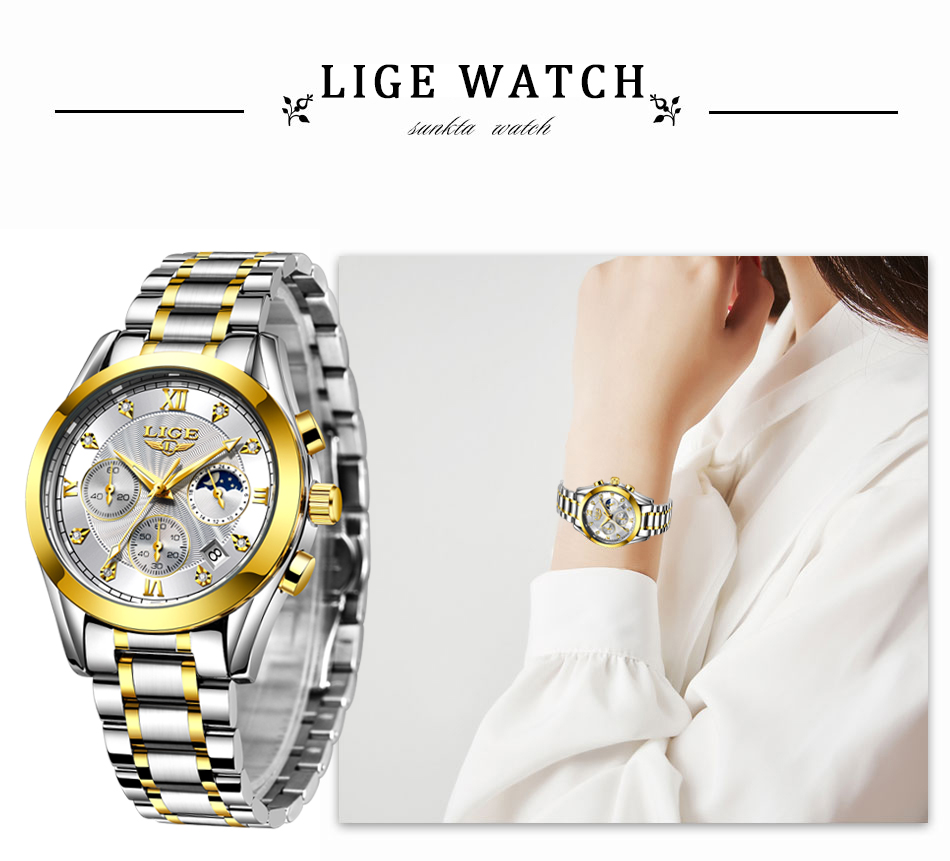 LIGE 2021 New Gold Watch Women Watches Ladies Creative Steel Women's Bracelet Watches Female Waterproof Clock Relogio Feminino