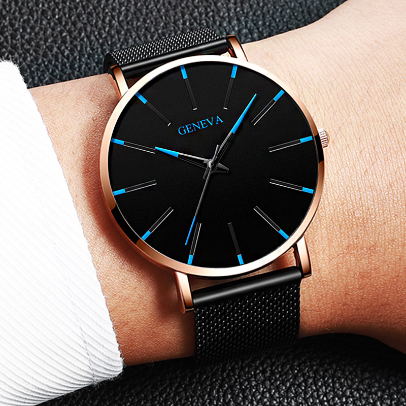 2022 Minimalist Men's Fashion Ultra Thin Watches Simple Men Business Stainless Steel Mesh Belt Quartz Watch relogio masculino