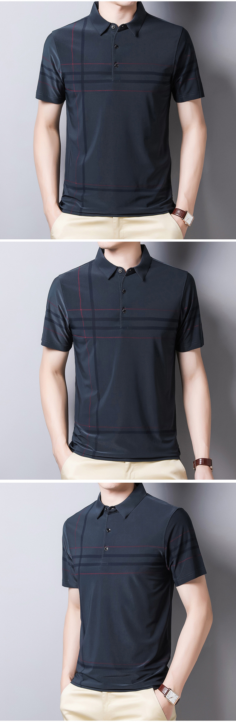 Ymwmhu Fashion Slim Men Polo Shirt Black Short Sleeve Summer Thin Shirt Streetwear Striped Male Polo Shirt for Korean Clothing