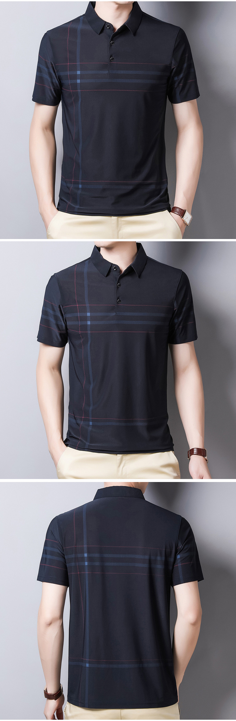 Ymwmhu Fashion Slim Men Polo Shirt Black Short Sleeve Summer Thin Shirt Streetwear Striped Male Polo Shirt for Korean Clothing