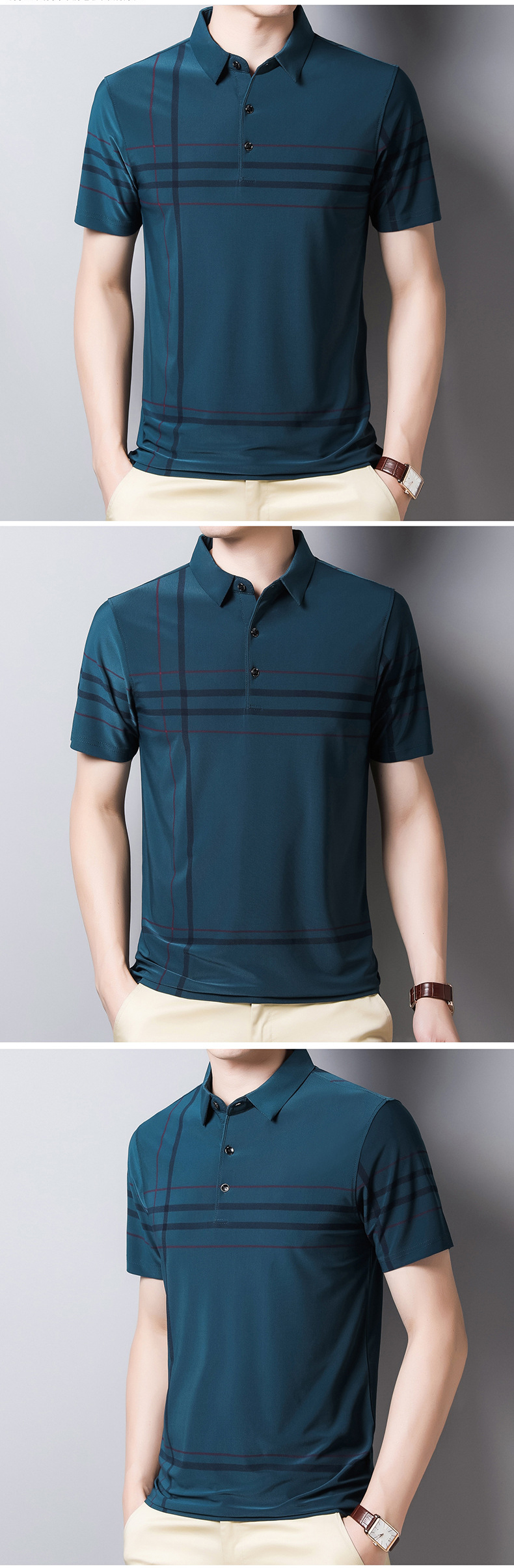 Ymwmhu Fashion Slim Men Polo Shirt Black Short Sleeve Summer Thin Shirt Streetwear Striped Male Polo Shirt for Korean Clothing