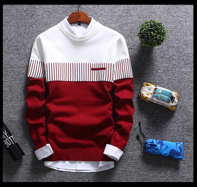 New Autunm Pullovers Men Fashion Strip Causal Knitted Sweaters Pullovers Mens Slim Fit O Neck Knitwear Mens Brand Clothing 2021