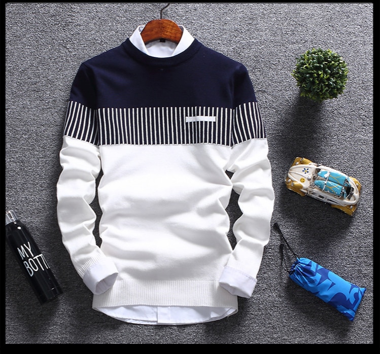 New Autunm Pullovers Men Fashion Strip Causal Knitted Sweaters Pullovers Mens Slim Fit O Neck Knitwear Mens Brand Clothing 2021