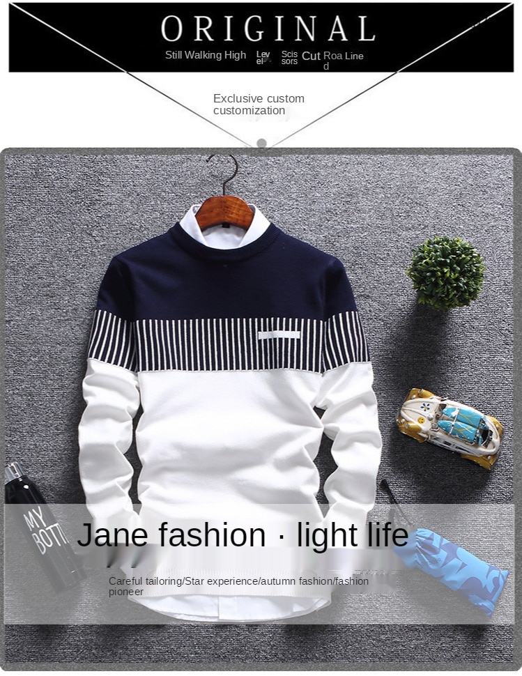 New Autunm Pullovers Men Fashion Strip Causal Knitted Sweaters Pullovers Mens Slim Fit O Neck Knitwear Mens Brand Clothing 2021