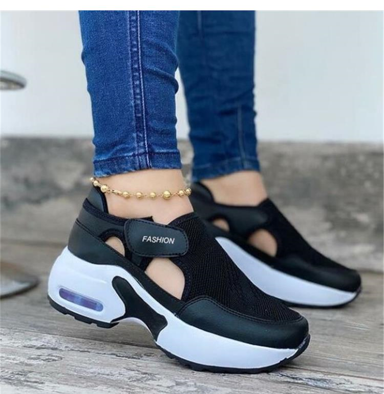 2022 New Women Sneakers Hollow Out Solid Color Platform Thick Bottom Ladies Flats Breathable Vulcanized Shoes Casual Shoes