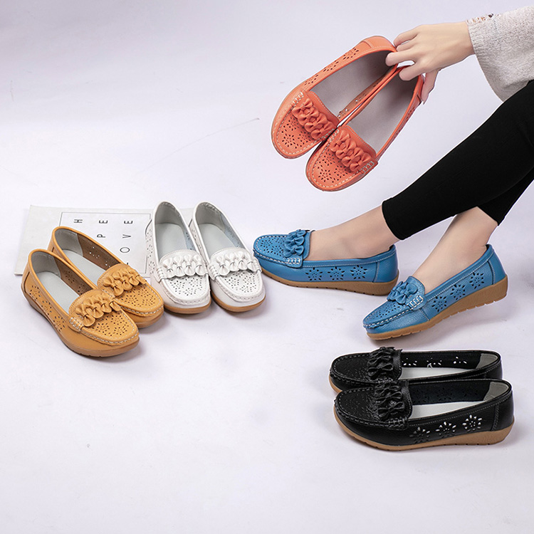 2022 Women Flats Wedge Heel Woman Loafers Genuine Leather Female Shoes Moccasins Slip On Ballet Bowtie Women's Shoe Size 35-44