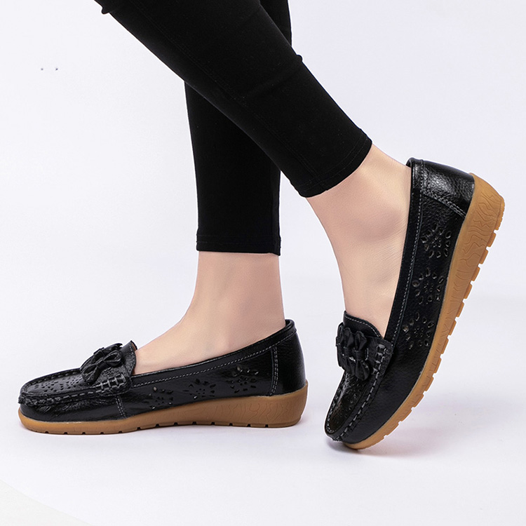 2022 Women Flats Wedge Heel Woman Loafers Genuine Leather Female Shoes Moccasins Slip On Ballet Bowtie Women's Shoe Size 35-44