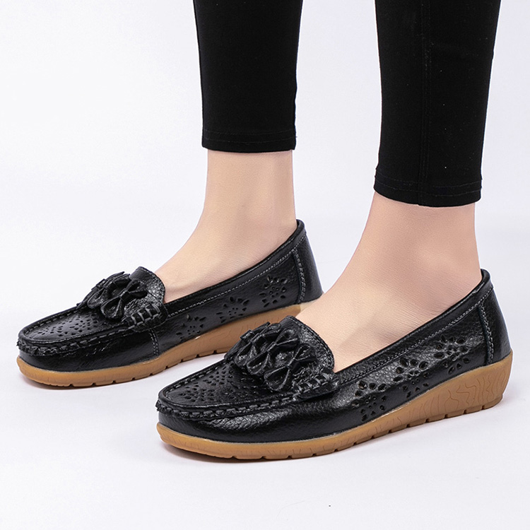 2022 Women Flats Wedge Heel Woman Loafers Genuine Leather Female Shoes Moccasins Slip On Ballet Bowtie Women's Shoe Size 35-44