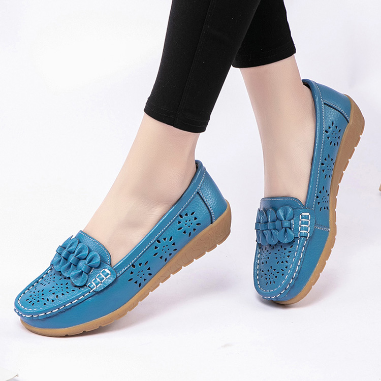 2022 Women Flats Wedge Heel Woman Loafers Genuine Leather Female Shoes Moccasins Slip On Ballet Bowtie Women's Shoe Size 35-44