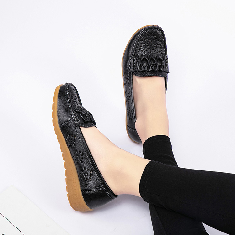 2022 Women Flats Wedge Heel Woman Loafers Genuine Leather Female Shoes Moccasins Slip On Ballet Bowtie Women's Shoe Size 35-44