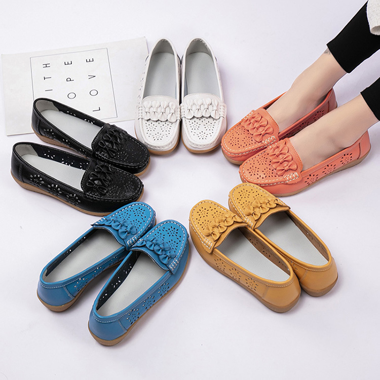 2022 Women Flats Wedge Heel Woman Loafers Genuine Leather Female Shoes Moccasins Slip On Ballet Bowtie Women's Shoe Size 35-44