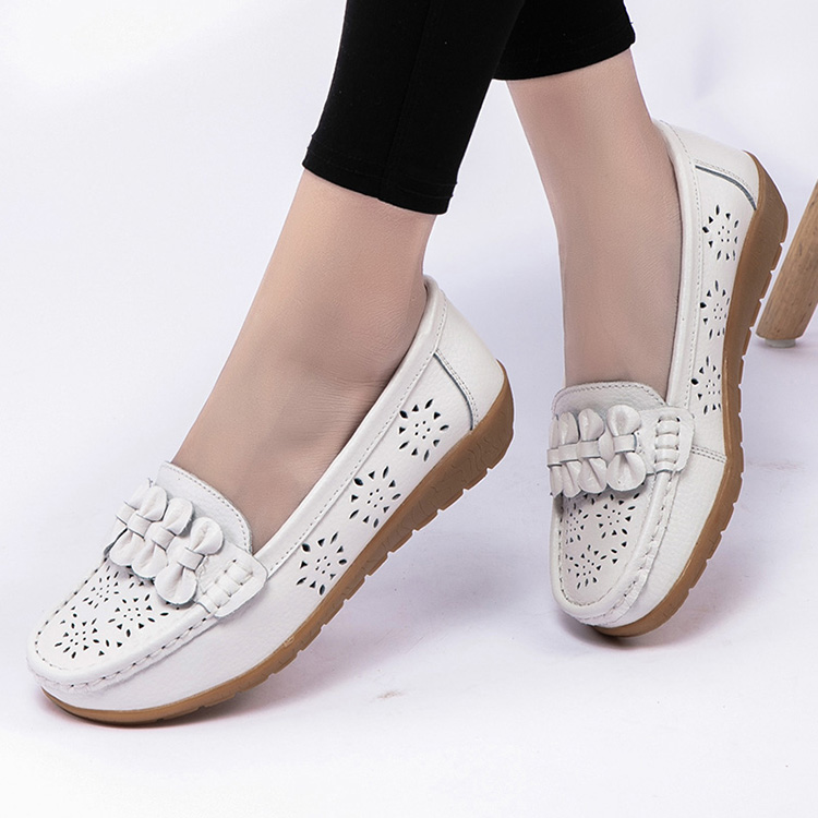 2022 Women Flats Wedge Heel Woman Loafers Genuine Leather Female Shoes Moccasins Slip On Ballet Bowtie Women's Shoe Size 35-44