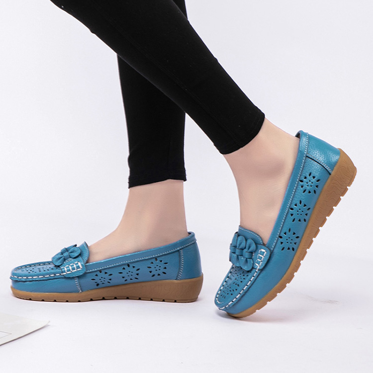 2022 Women Flats Wedge Heel Woman Loafers Genuine Leather Female Shoes Moccasins Slip On Ballet Bowtie Women's Shoe Size 35-44