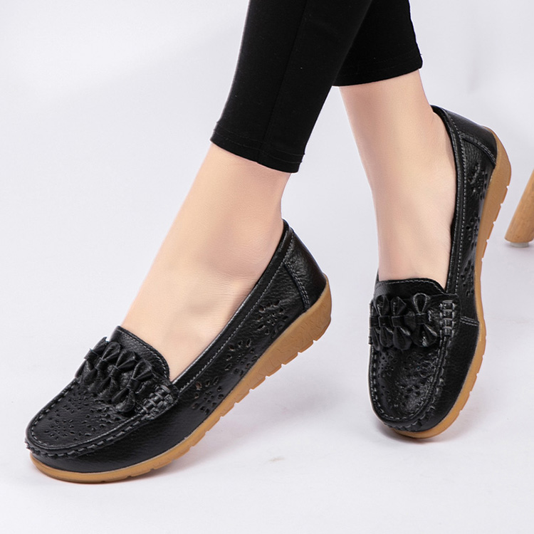 2022 Women Flats Wedge Heel Woman Loafers Genuine Leather Female Shoes Moccasins Slip On Ballet Bowtie Women's Shoe Size 35-44