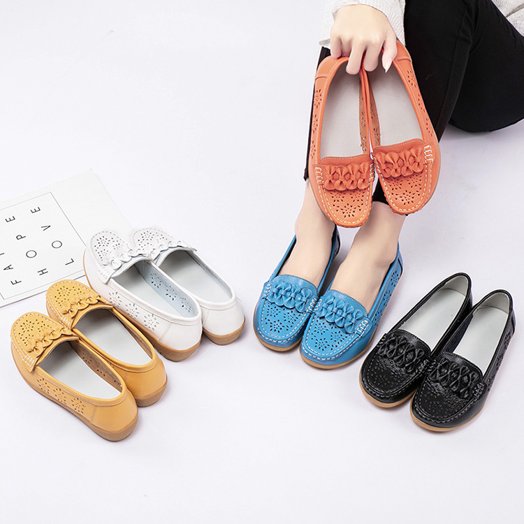 2022 Women Flats Wedge Heel Woman Loafers Genuine Leather Female Shoes Moccasins Slip On Ballet Bowtie Women's Shoe Size 35-44