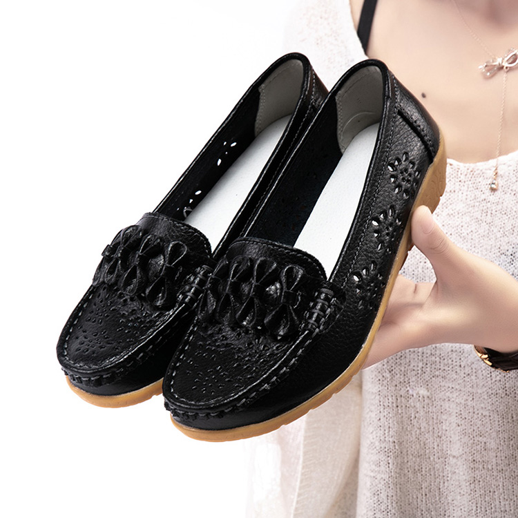 2022 Women Flats Wedge Heel Woman Loafers Genuine Leather Female Shoes Moccasins Slip On Ballet Bowtie Women's Shoe Size 35-44