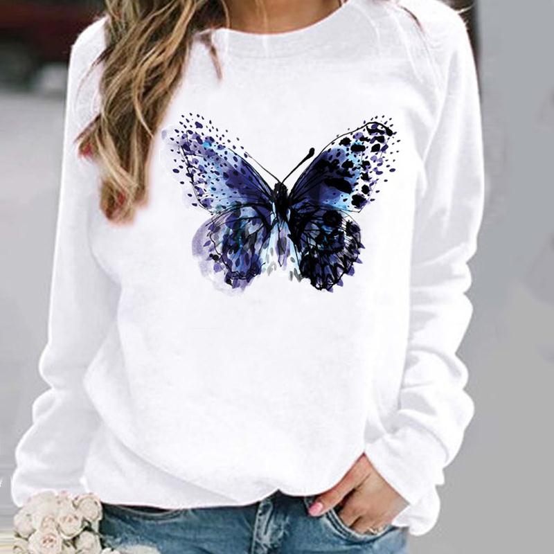 Pullovers Flower Butterfly Lovely Womens Clothing Ladies Spring Autumn Winter Hoodies Woman Female O-neck Casual Sweatshirts