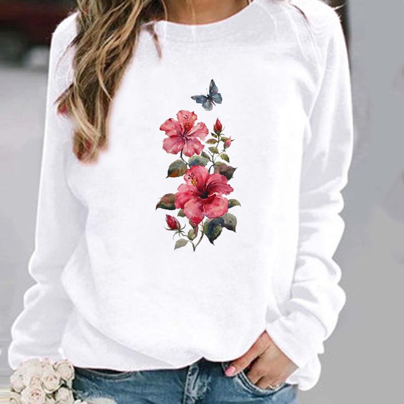 Pullovers Flower Butterfly Lovely Womens Clothing Ladies Spring Autumn Winter Hoodies Woman Female O-neck Casual Sweatshirts