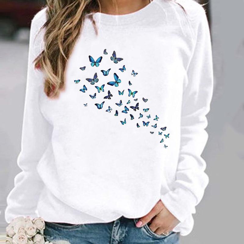 Pullovers Flower Butterfly Lovely Womens Clothing Ladies Spring Autumn Winter Hoodies Woman Female O-neck Casual Sweatshirts